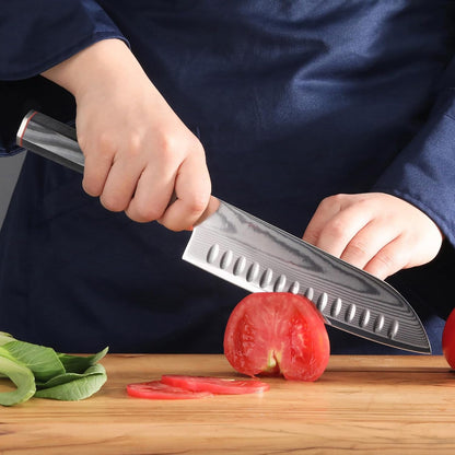 YARI Series X-7 Damascus Steel 7-Inch Santoku Knife with Sheath6