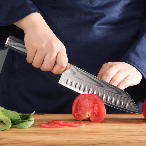YARI Series X-7 Damascus Steel 7-Inch Santoku Knife with Sheath6