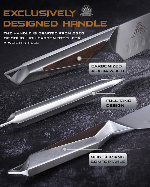 7 Inch Santoku Knife, Full Tang Kitchen Knife with Hollow-Ground Blade, High Carbon Stainless Steel Chef Knife for Meat, Vegetables & Fruits, Ergonomic Metal Handle, Premium Gift Box5