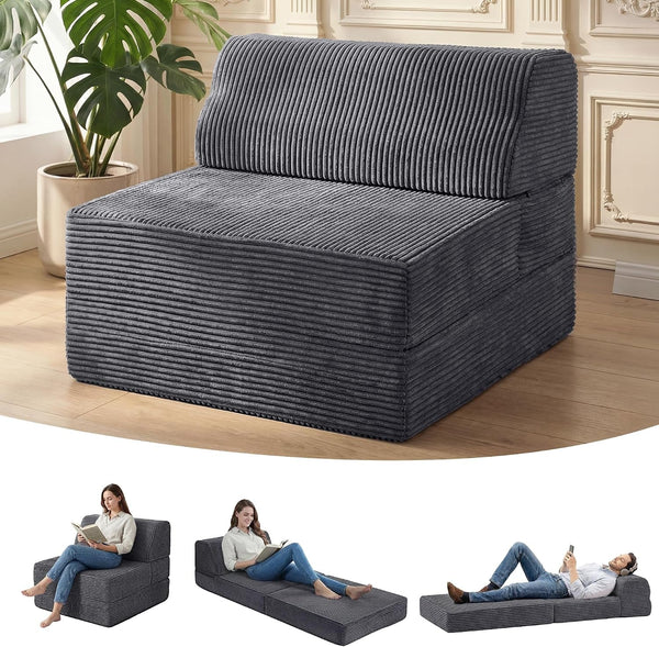 Folding Sofa Bed with Pillow, Memory Foam Fold Out Chair Bed, Convertible Sleeper Chair with Washable Cover, Futon Floor Couch for Living Room/Dorm/Guest Use/Home Office/Apartment, Gray1