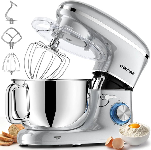 Stand Mixer 660W 6+P with 6.5 QT Stainless Steel Bowl, Dough Hook, Wire Whip & Beater, for Most Home Cooks (Silver)9