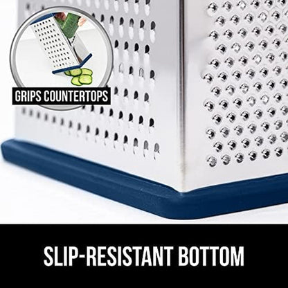 Gorilla Grip Box Grater and Vegetable Peeler, Box Grater Has Built in Container, Peeler Is Dishwasher Safe, Both in Blue Color, 2 Item Bundle5