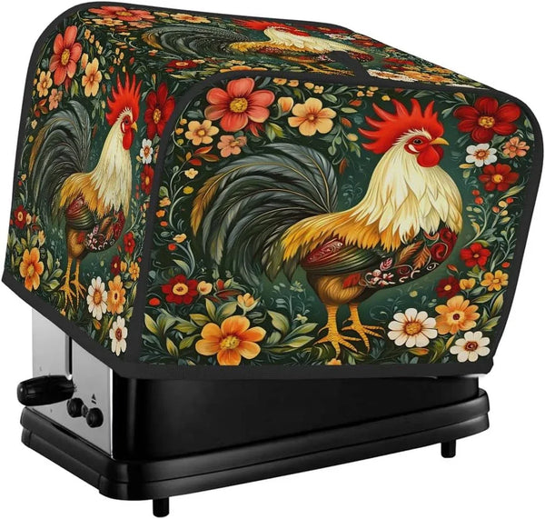 Animal Rooster Flower Toaster Cover 4 Slice Wide Slot Washable Kitchen Appliance Covers Fingerprint Bread Machine Dust Cover Small Toaster Oven Accessories Covers Bread Maker Bag Women Gift1