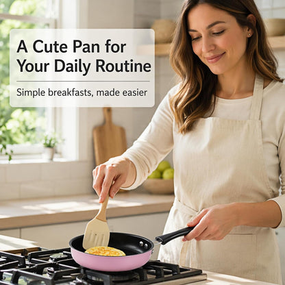 4.7 Inch Mini Egg Frying Pan, Non-Stick Cast Iron Small Skillet with Heat Resistant Handle, Compatible with Induction Gas Electric Stove for Breakfast Sausage Vegetable Cooking (Pink)4
