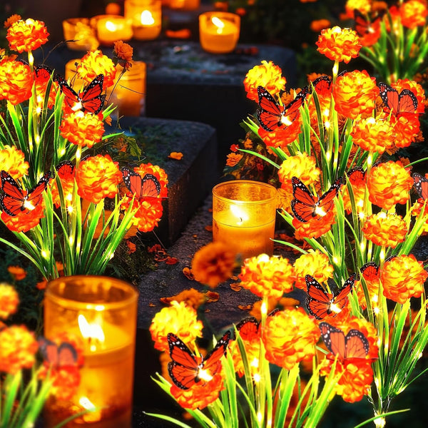 3 Pack 29'' Solar Marigold Lights, Day of the Dead Outdoor Yard Decor7