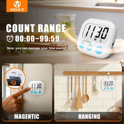 Digital Kitchen Timers for Cooking, Timer for Kids 2 Pack White | Big Digits, Loud Alarm, Strong Magnetic, Large Screen, Count Down/Up, Classroom Timers for Teacher Supplies3