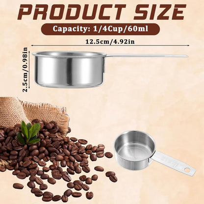 4 Pcs 1/4 Cup Measuring Cup, 60 Ml Stainless Steel Measuring Cups Inner Scale Metal Liquid Measure Scoop 2 Oz Cups for Coffee, Cooking, Baking, Kitchen Wet and Dry Ingredients, Dishwasher Safe3