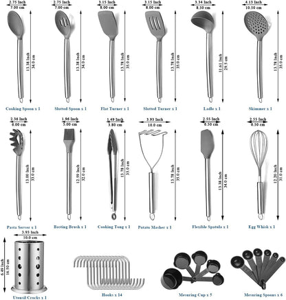 Kitchen Utensils Set,  38 Pieces Non-Stick Silicone Cooking Utensils Set, Spoon Spatula Set with Sturdy Stainless Steel Utensil Holder, Dishwasher Safe2