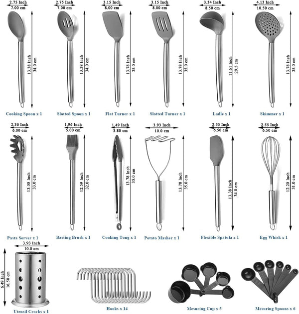 Kitchen Utensils Set,  38 Pieces Non-Stick Silicone Cooking Utensils Set, Spoon Spatula Set with Sturdy Stainless Steel Utensil Holder, Dishwasher Safe2