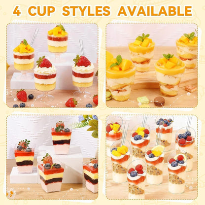 400-Pack 5 Oz Dessert Cups with Lids and Spoons, Clear Plastic Parfait & Yogurt Cups, Mini Shooter Cups for Parties, Ice Cream, Pudding, Fruit | Square Appetizer Containers4