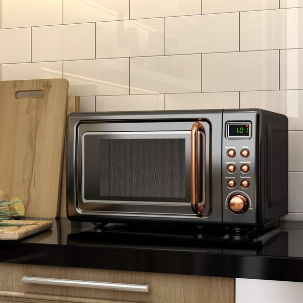 Retro Microwave 0.7Cu.Ft, 700 Watt Countertop Microwave | 5 Micro Power Defrost & Auto Cooking Function, LED Display, Child Lock, Small Microwave for Kitchen, RV, Dorm (Golden)7