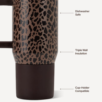 Coffee Traveler 20Oz Ceramic-Lined Mug with Handle, Brown Leopard3