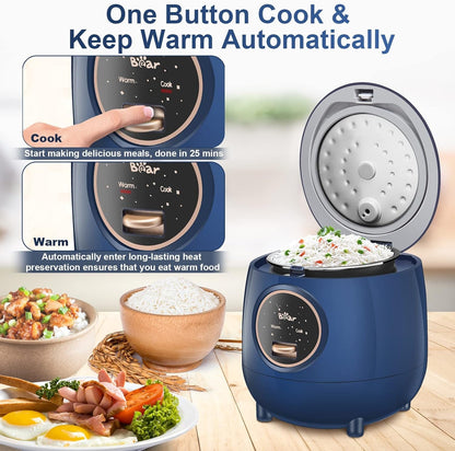 Mini Rice Cooker, 2-Cup Uncooked, Nonstick, Keep Warm, BPA Free, Blue | Portable 1.2L Nonstick Small Rice Cooker for Travel, Dorm, Single Serve, One-Touch Operation, Removable Pot, Auto Keep Warm4