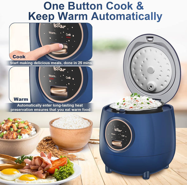 Mini Rice Cooker, 2-Cup Uncooked, Nonstick, Keep Warm, BPA Free, Blue | Portable 1.2L Nonstick Small Rice Cooker for Travel, Dorm, Single Serve, One-Touch Operation, Removable Pot, Auto Keep Warm4