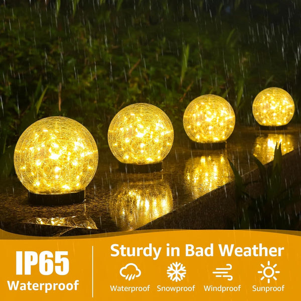 2-Pack Garden Solar Lights Outdoor, Cracked Glass Ball Light Waterproof, Decorative Solar Globe Lights Warm White for Yard Pathway Patio Lawn2