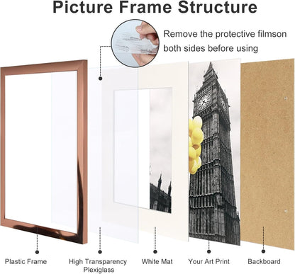 12X16 Picture Frame 2 Pack, Made of High Definition Plexiglass for 12 X 16 Rose Gold Frames,Display Pictures 8X10 with Mat,Wall and Tabletop Display3