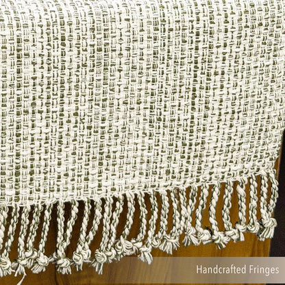 Cotton Table Runner, 13X72 Inch, Green Ivory, Home Decor4
