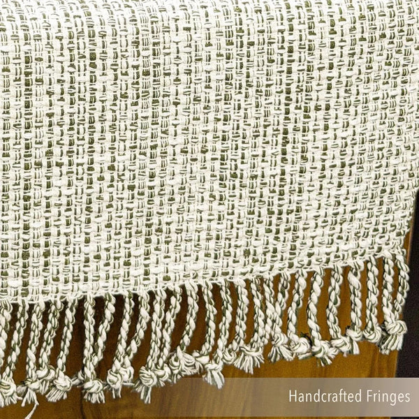 Cotton Table Runner, 13X72 Inch, Green Ivory, Home Decor4