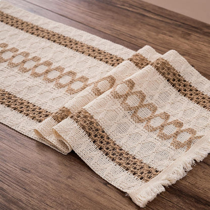 Boho Summer Table Runner with Tassels 12 X 72 Inches Long, Cream & Brown Rustic Farmhouse Table Runner with Tassels for Home Kitchen Holiday Party and Wedding Decor Runner6