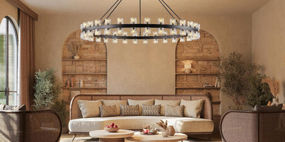 60 Inch Black Wagon Wheel Chandelier with Crystal Shade, 60-Light Large round Modern Farmhouse Style, Ideal for High Ceiling, Dining Room, Kitchen, Entryways, Foyer6