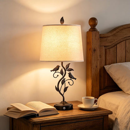 27" Touch Farmhouse Bird Table Lamps for Living Room with 2 USB C+A Ports4