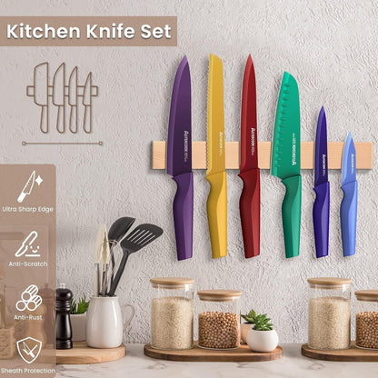 Knife Set, 12 Pcs Color-Coded Kitchen Knives Set, 6 Color Anti-Rust Coating Stainless Steel Chef Knife Sets with 6 Blade Guards Dishwasher Safe, Perfect Holiday Gifts for Kitchen2