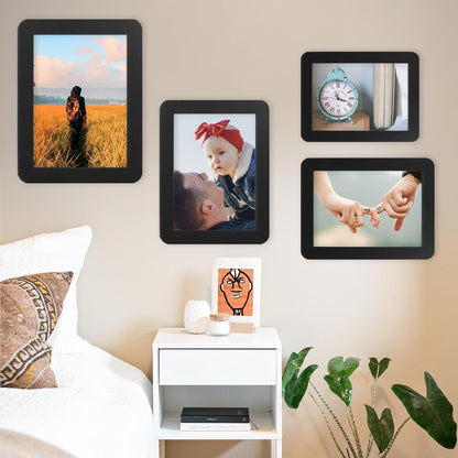 ZPAN 5X7 Picture Frames Set of 4, Picture Frame with Real Glass, Rustic Wooden Picture Frame with Rounded Corners, Suitable for Hanging or Tabletop Display (Black)4