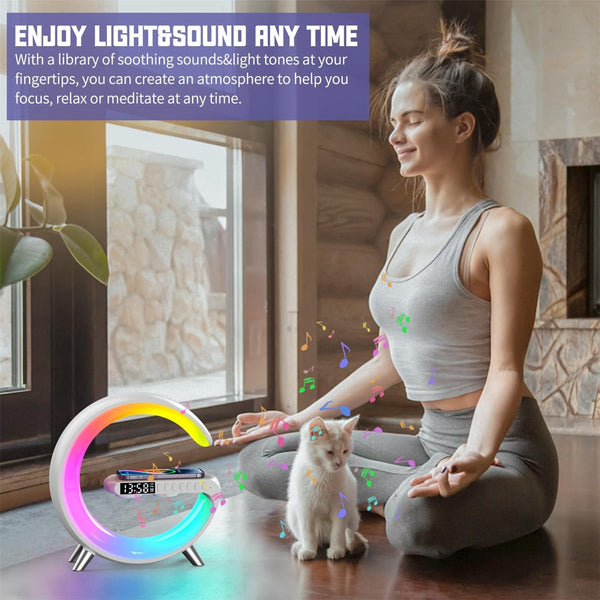4 in 1 Smart LED Table Lamp, Alarm Clock, Wireless Charger, Night Light, Bluetooth Speaker with App Control, Bedside Lamp for Bedroom, Office, Home Decor, Family, Girls Boys Birthday Festival Gifts3