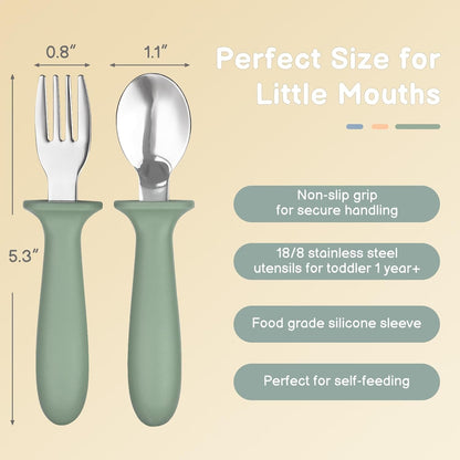 Toddler Utensils, 6 Pack Children Safe Forks and Spoons Set | Kids Silverware Set with Silicone Handle, 18/8 Stainless Steel, BPA Free, Dishwasher Safe2