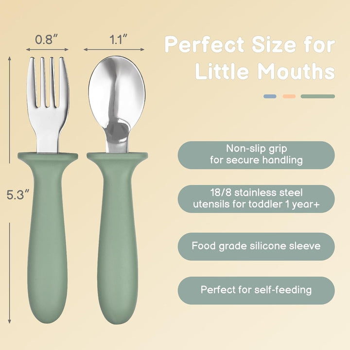 Toddler Utensils, 6 Pack Children Safe Forks and Spoons Set | Kids Silverware Set with Silicone Handle, 18/8 Stainless Steel, BPA Free, Dishwasher Safe+2