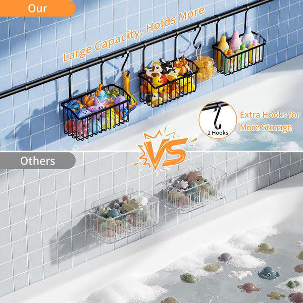 Over-The-Tub Bath Toy Storage, Adjustable Tub Organizer, Black5