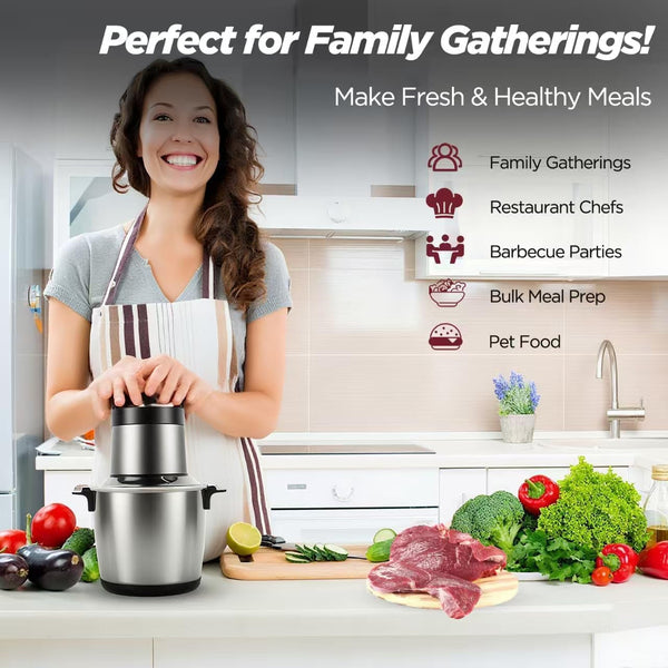 6L Electric Meat Grinder & Food Processor, 1200W Stainless Steel Meat Chopper with 6 Sharp Blades, 2-Speed Large Capacity Food Chopper for Beef, Chicken, Fish, Vegetables & Meal Prep8