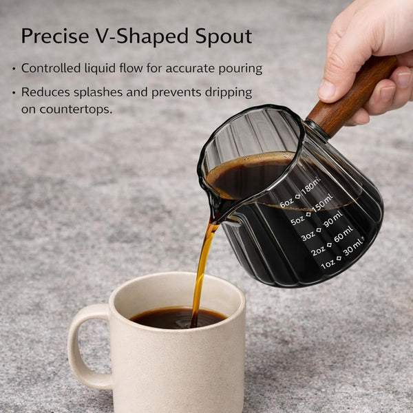 2 Pack Espresso Measuring Cups, 6 Oz Grey Glass with Wood Handles5