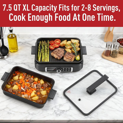 Slow Cooker,  1500W Electric Skillet 7.5-Quart Extra-Large Capacity Multi-Cooker with 5-Level Heat Settings, Come with Non-Stick Skillet Pan & Cooking Pot, Dishwasher Safe, Black2