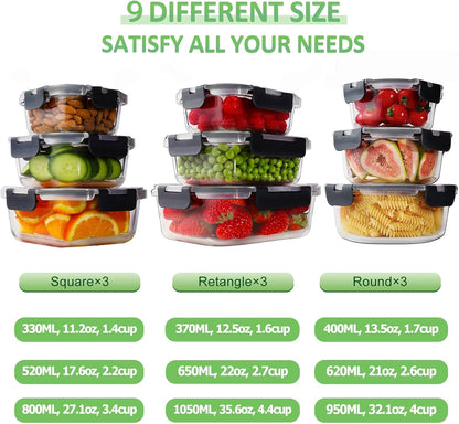 18 Piece Glass Food Storage Containers with Snap Locking Lids for Meal Prep3