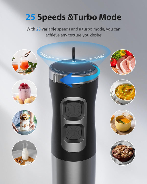 1000W Powerful Immersion Blender Handheld, 2026 New Update Hand Blender with 25-Speed and Heavy-Duty Copper Motor (Silver)3
