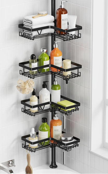 Corner Shower Caddy Tension Pole, 2-Steps Install Bathroom Organizer1