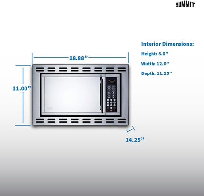 Summit 24” over the Range Microwave, 0.9 Cu.Ft. Built in Microwave, Stainless Steel- OTR242