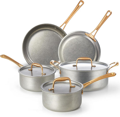 Pots and Pans Set 8 Pcs, Vintage Stainless Steel Cookware Set | Non-Toxic, PFOA/PFOS/PTFE Free, Kitchen Cooking Set with Frying Pans, Saucepans, Oven & Dishwasher Safe, Induction Compatible1