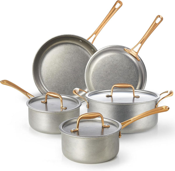 Pots and Pans Set 8 Pcs, Vintage Stainless Steel Cookware Set | Non-Toxic, PFOA/PFOS/PTFE Free, Kitchen Cooking Set with Frying Pans, Saucepans, Oven & Dishwasher Safe, Induction Compatible1