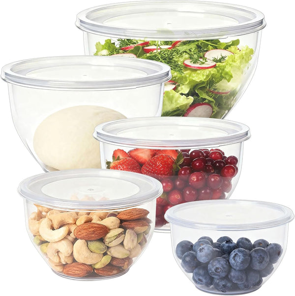 Plastic Mixing Bowls with Lids Set for Kitchen, 5 Set Nesting Bowls for Mixing, Baking, Prepping, Cooking and Serving Food, Mixing Bowls Dishwasher, Microwave Safe1