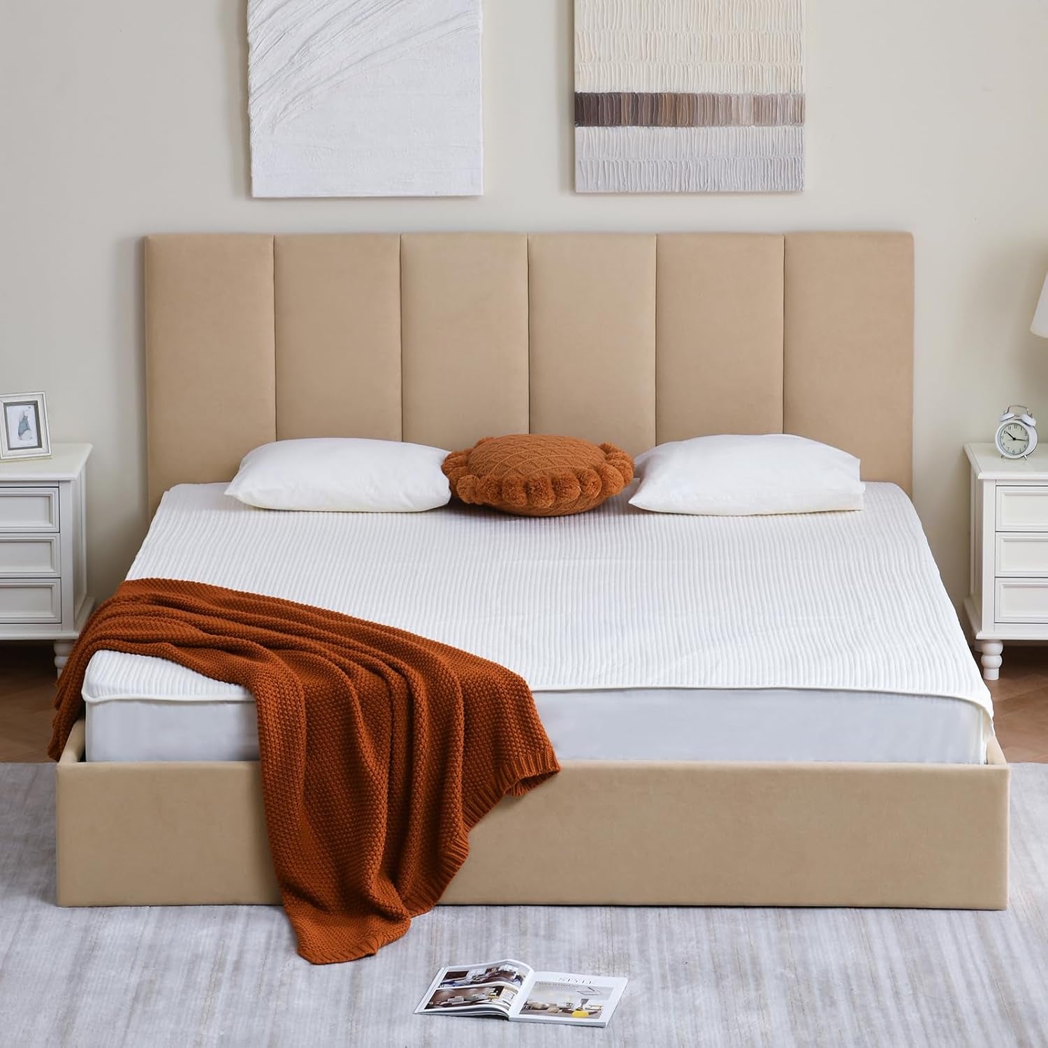 king-size-upholstered-lift-up-storage-bed-beige-linen-look-fabric-bed-frame-with-vertical-panel-headboard-hydraulic-lift-storage-wooden-slat-support-no-box-spring-needed