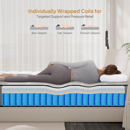 Twin Mattress, Medium Hybrid 8 Inch Twin Size Mattress in a Box | Cooling Gel Memory Foam with Pocketed Springs, Luxury Twin Bed Mattress, Colchones Twin Supportive Back Relief, Certipur-Us5