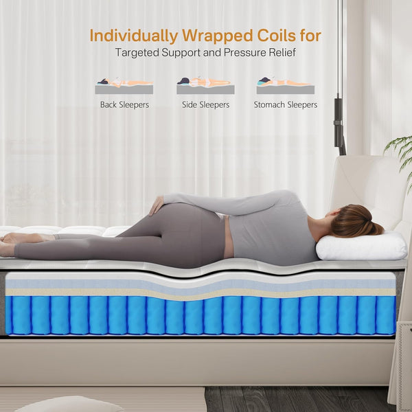 Twin Mattress, Medium Hybrid 8 Inch Twin Size Mattress in a Box | Cooling Gel Memory Foam with Pocketed Springs, Luxury Twin Bed Mattress, Colchones Twin Supportive Back Relief, Certipur-Us5