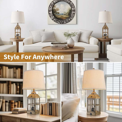 25" Farmhouse Table Lamps Set of 2 for Bedroom Living Room (Wood)7