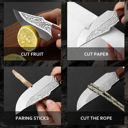 Meat Cleaver, Boning Knife Handmade Forged Outdoor Camping Knives Stainless Steel Hunting Butcher Knives with Cover(2Pcs)5