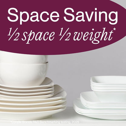 18-Piece Service for 6 Dinnerware Set Triple Layer Glass and Chip Resistant, Lightweight Square Plates and Bowls Set, Simple Lines7