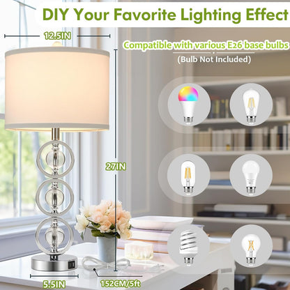 27'' Tall Modern Silver Table Lamps Set of 2 with 2 USB Charging Ports4