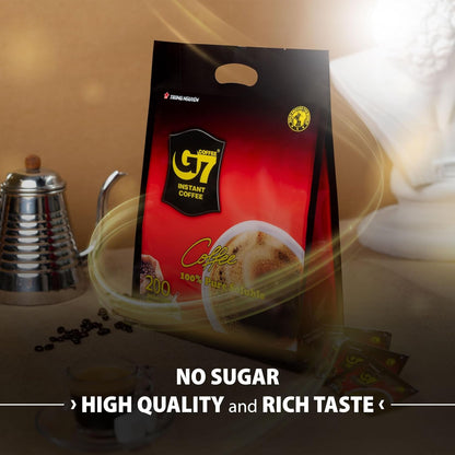 TRUNG NGUYEN G7 PURE BLACK Instant Coffee for Energy Boost - 100% Soluble Coffee without Sugar - Strong, Pure & Rich Vietnamese Instant Energy - Original Taste for Connoiseurs (200 Sachets/Bag)5