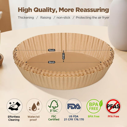 Air Fryer Liners Disposable, 8 Inch round Paper for 5-8 QT Air Fryers | 100 Pcs Unbleached Parchment Paper, Non-Stick, Greaseproof for Baking, Roasting, Microwave, Oven, Airfryer Basket Accessories2